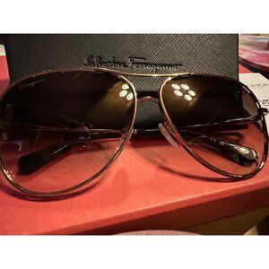 Salvatore Ferragamo Aviator Sunglasses With Gradient Lenses & Protective Case